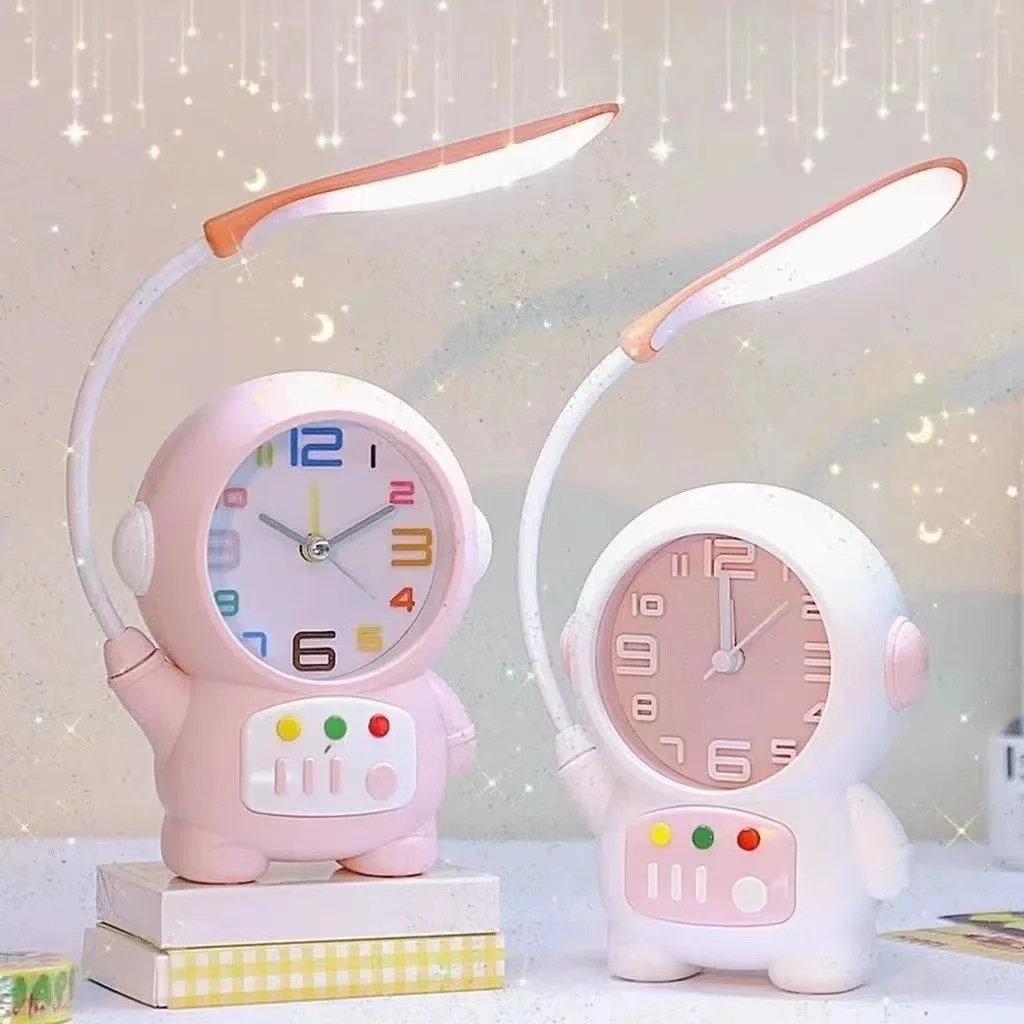 Cartoon Desk Lamp with Alarm Clock Desk Lamp Light Children Kids Reading Study Bedroom Living Room-000814